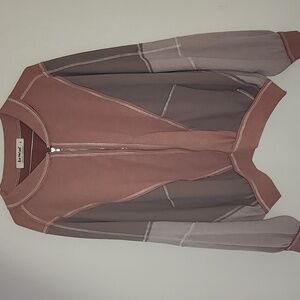 Three Bird Nest Earthy Tone Paneled Oversized Boho Zip-Up Ribbed Jacket Sz Small